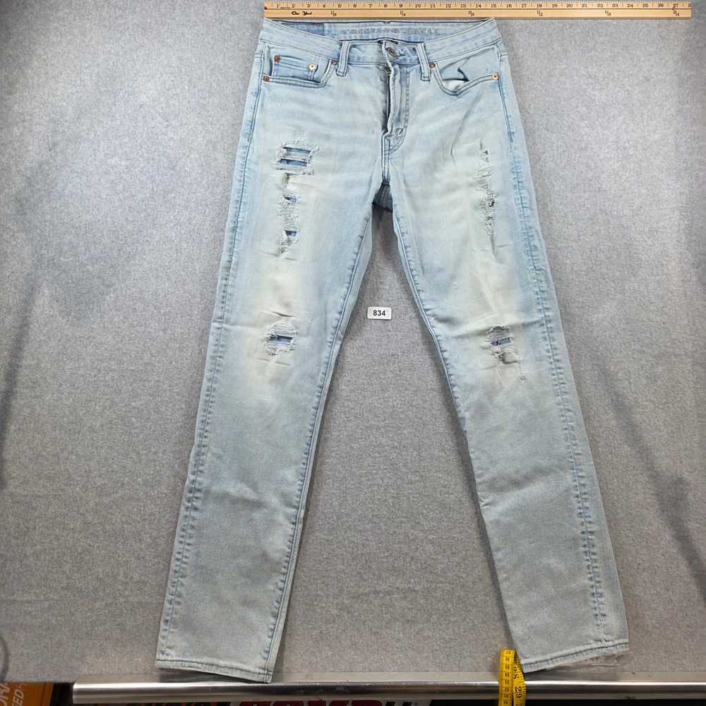 American‎ Eagle Airflex 360 Slim Distressed Light Wash Jeans Mens 30x32 Ripped